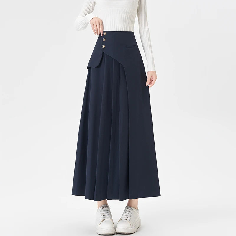 Grey Suiting Midi Skirts for Women High-Waisted A-Line Flare Skirt Perfect Hip-Camouflage Office Skirt for Autumn |...