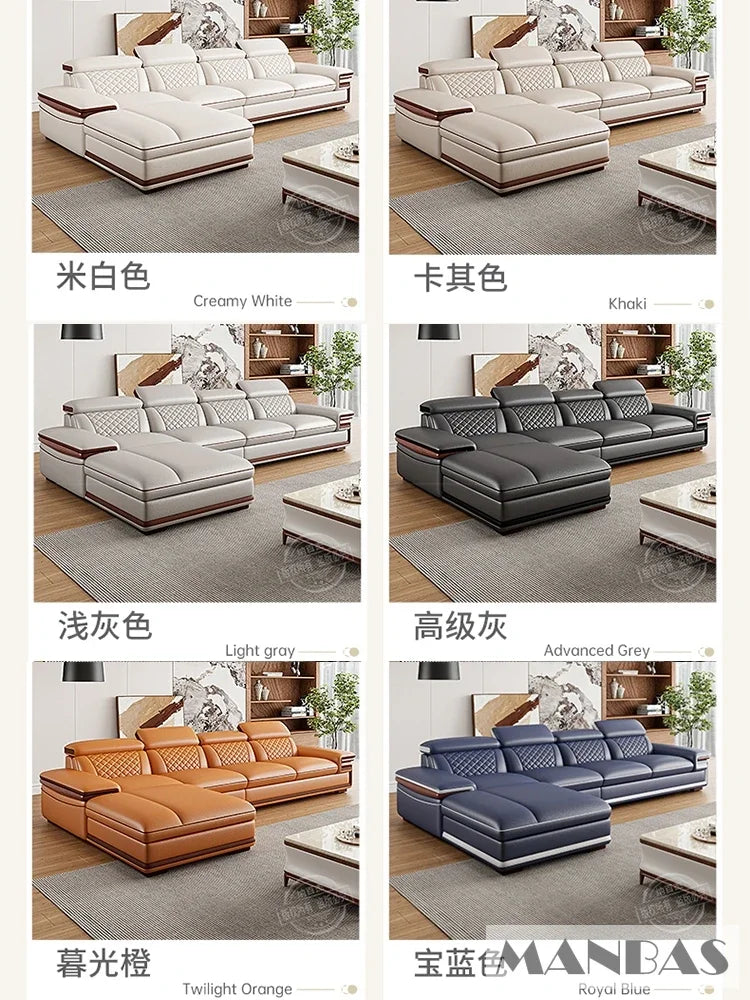 Linlamlim Premium Italian Genuine Leather Sofa Set for Living Room with Adjustable Headrests, Bluetooth Speaker, Wireless Charge