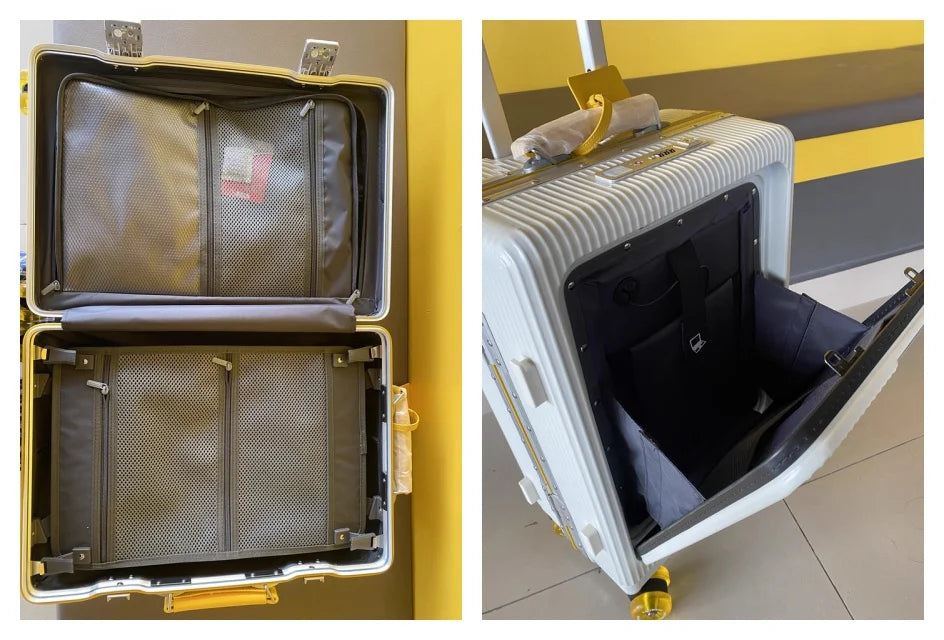 Front Opening Suitcase Aluminum Frame 20" Carry-on Trolley Case Bag with Colorful Silent Wheel USB Charging Plug Rolling Luggage - Kimlud