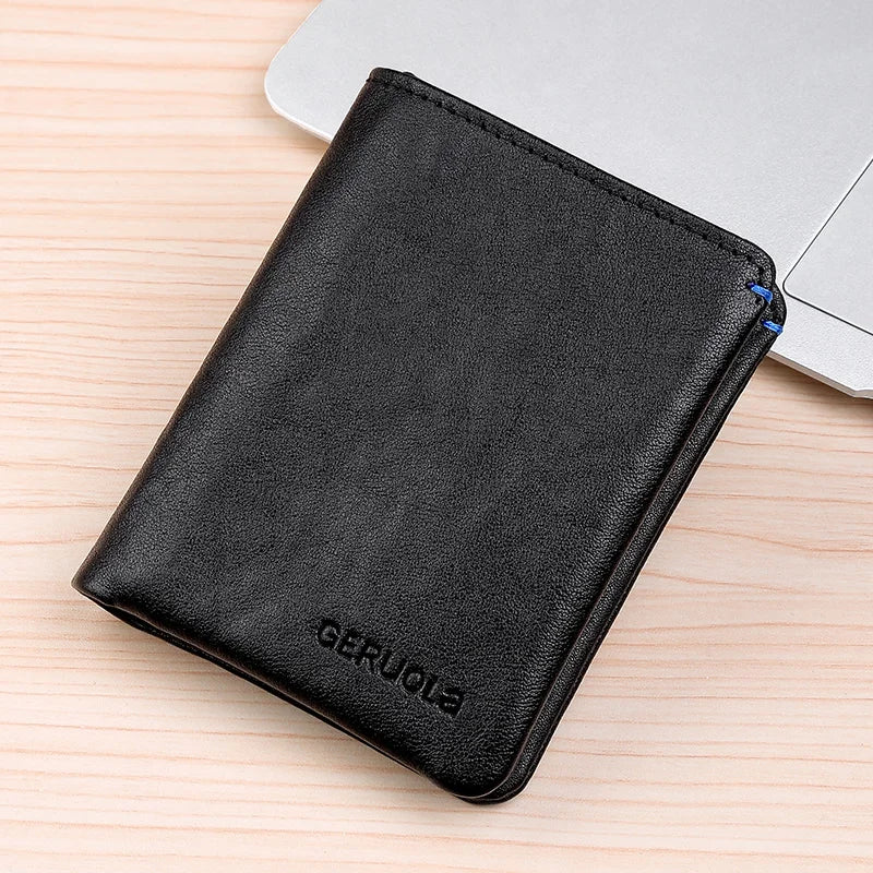 Plant Tanned Top Layer Genuine Cowhide Short Wallet RFID Blocking Large Capacity Card Slot Design ID Card Mirror Window...