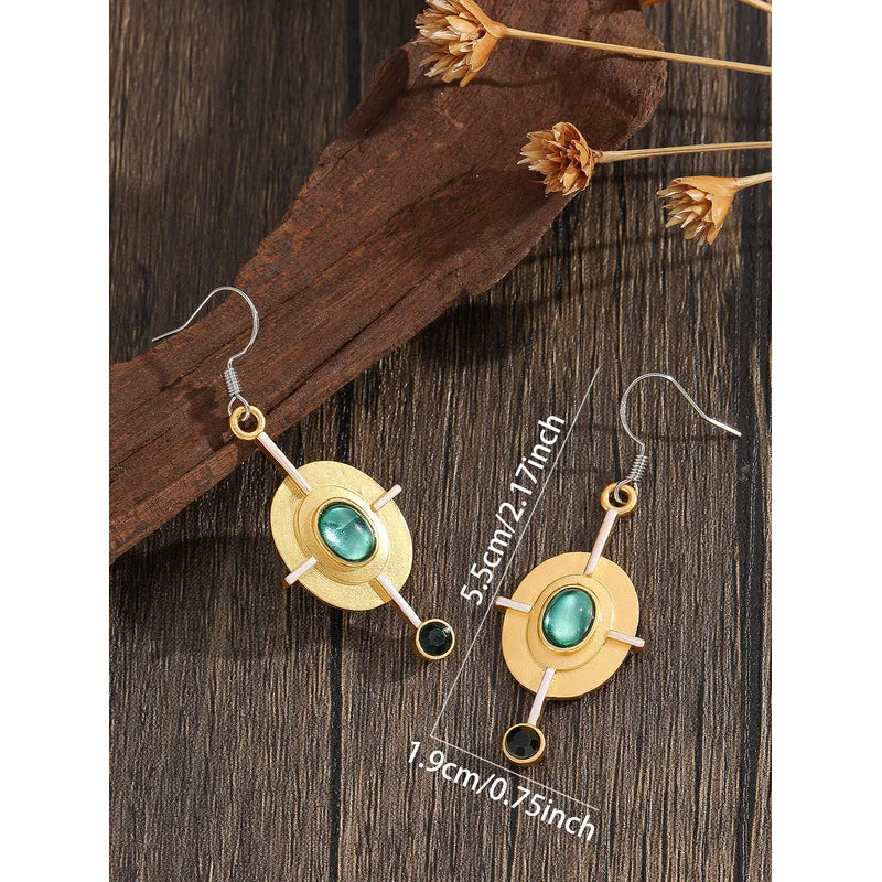 Vintage Tribal Spiral Dangle Earrings for Women Metal Geometry Twist Bronze Metal Painting Pattern Ethnic Earrings Gift