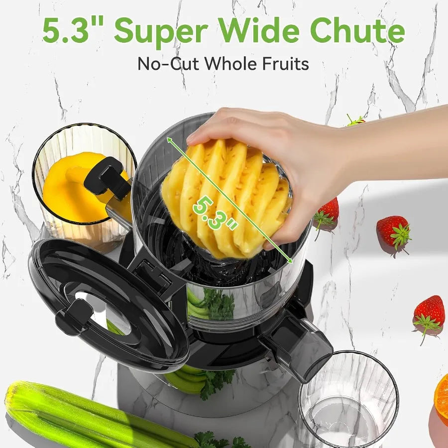 Cold Press Juicer with 5.3Inch Large Feed Chute for Whole Vegetables and Fruits Delivers 99 High Juice Yield UltraQuiet Operati