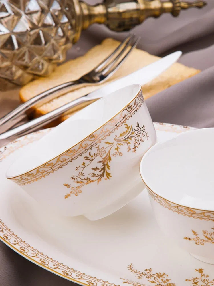 Porcelain Dinner Set Bone China Tableware Ceramic Dish Ensemble Dinnerware Collection Elegant Diner Service Kit - Kimlud