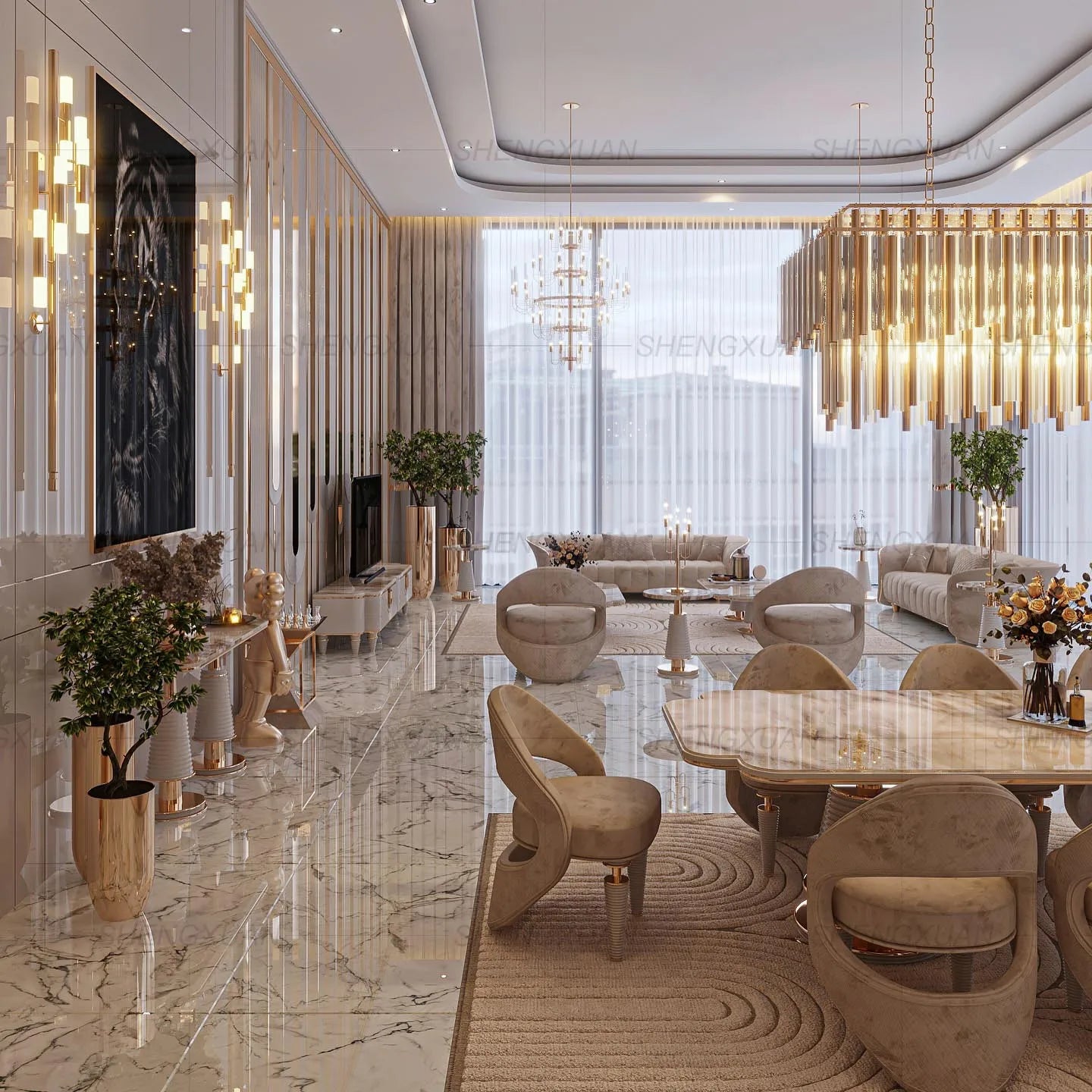 Hot Sale Manufacturer Factory Price Customization Luxury Design Dining Room Furniture Marble High End Dining Table Set |...