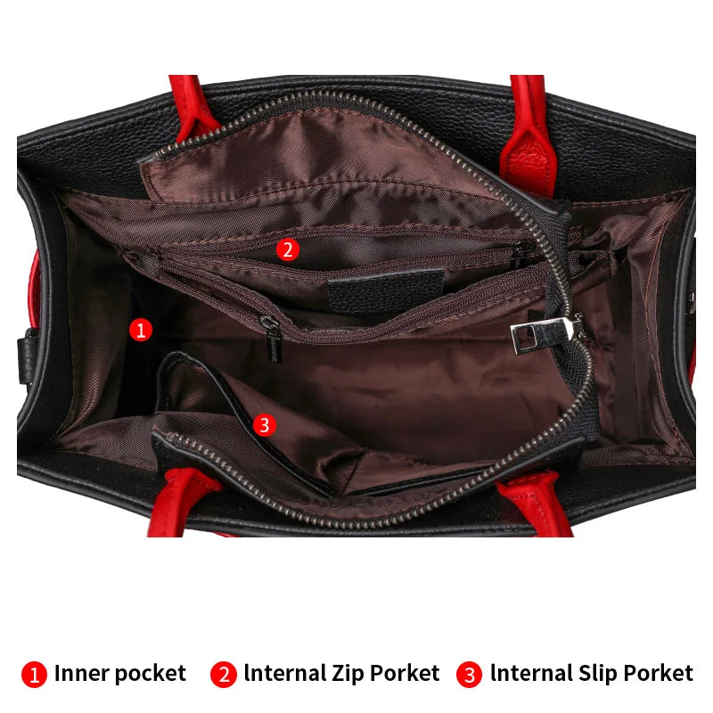 Aidrani Fashionable women's large capacity handbag with letter print design, made of cowhide material, square, black