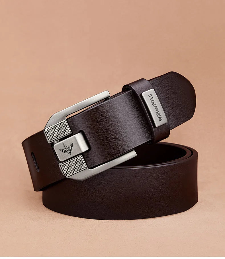 Men's casual belt, fashionable needle buckle cowhide personalized belt, retro style denim belt - Kimlud