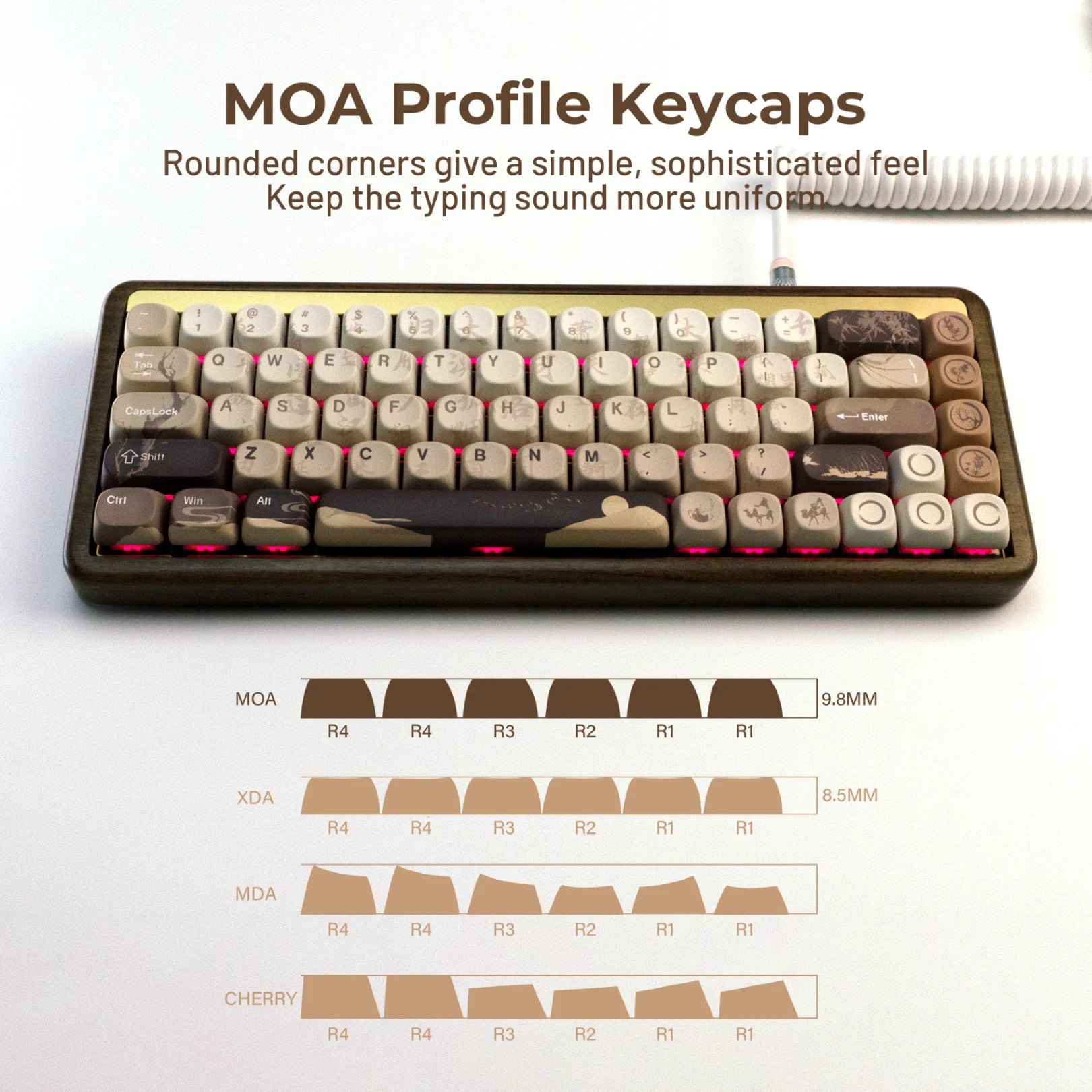 XVX Brown MOA Keycaps Chinese Style PBT Keycaps 140 Keys Thermal Sublimation Cherry MX Mechanical Keyboard Keycaps Accessories
