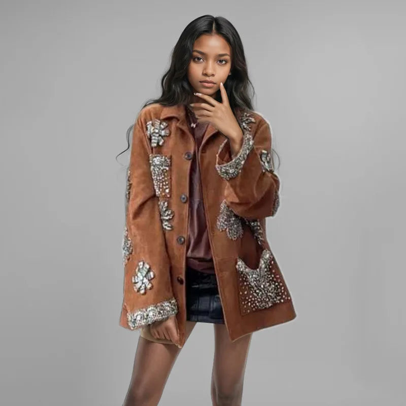 WTHT 2025 Spring Fashion Women's Rivet Flower Loose Casual Jacket New Trendy Long Sleeves Single Breasted Coat Female 1LS713