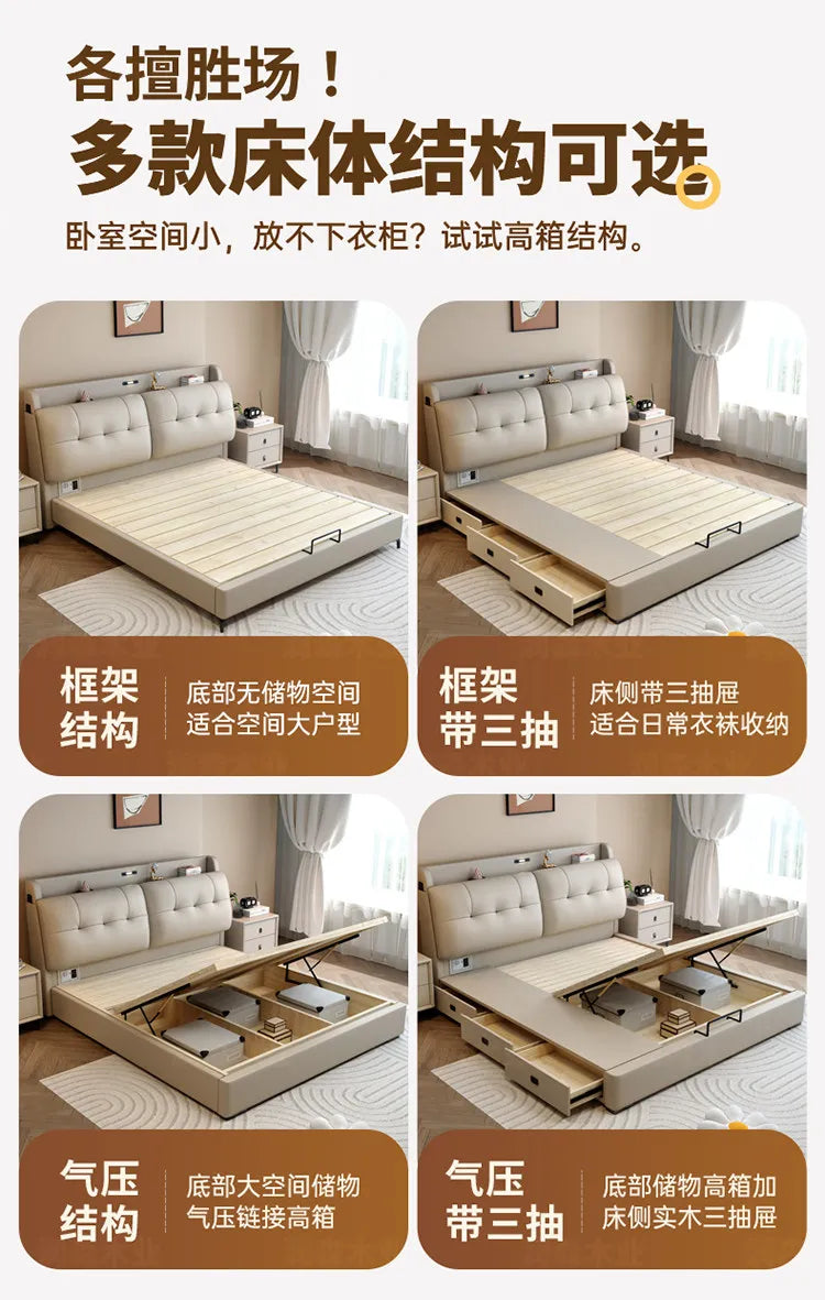 Double 1.8m Beds Storage Headboard Upholstery Minimalist Drawers Beds Frames Multifunctional Muebles Para El Hogar Furniture