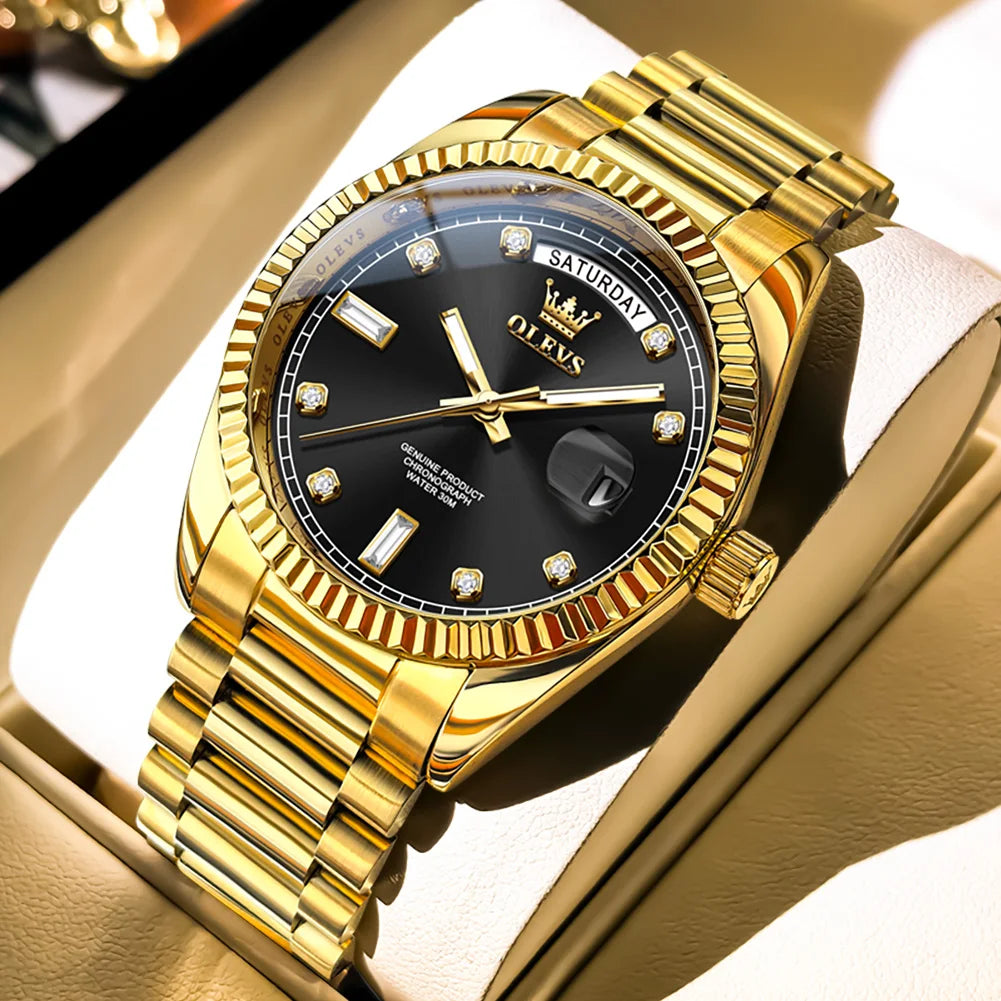 OLEVS Men's Fully Automatic Mechanical Watch Gold Stainless Steel Date Men's Night Light Waterproof Business Watch |...