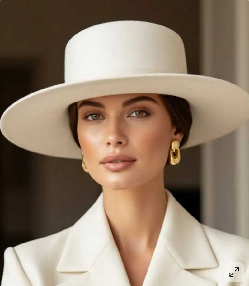 French felt hat Flat-top Autumn and winter felt hats Letter accessories women's wide-brimmed hat sombrero fedora sombrero