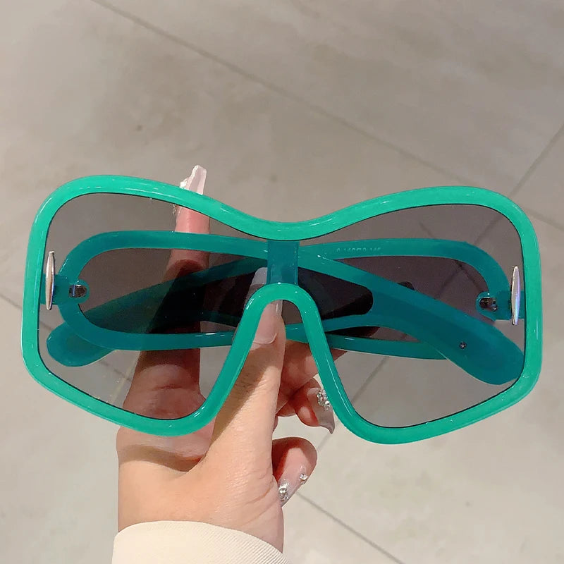 KAMMPT Trendy Square Designer Women's Shades Oversize Green Decoration Sunglasses Ins Brand Lady Sun Glasses for Driving Hiking - Kimlud