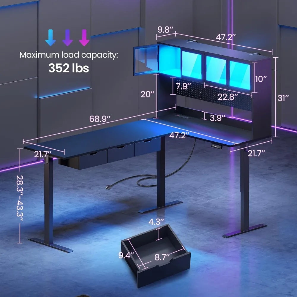 SEDETA 68.9 Standing L Shaped Gaming Desk, Office Computer Desk with Storage Hutch and Drawers, Stand Up Corner Desk...
