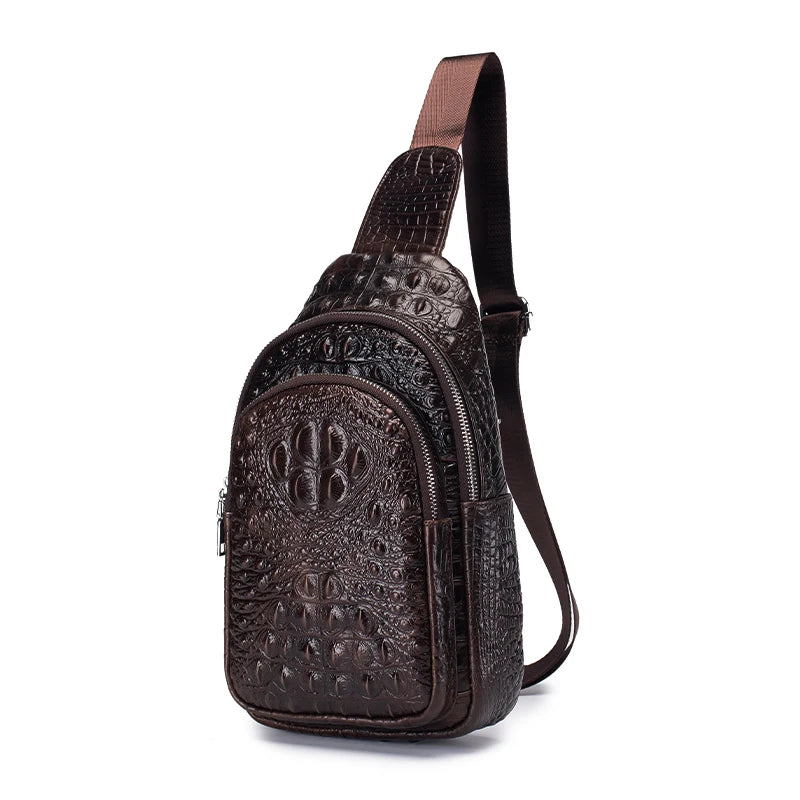 SCHLATUM men's Genuine Leather vintage Crocodile Pattern Chest Bag luxury men crossbody Travel bag multifunction sling bags