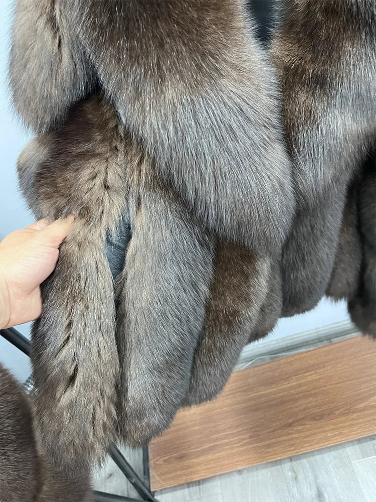 2026 New Women Real Fox Fur Coat Natural Fox Fur Jacket Luxury Fur Coat Mid-length High Quality Long Sleeve Outwear Hot Sale - Kimlud