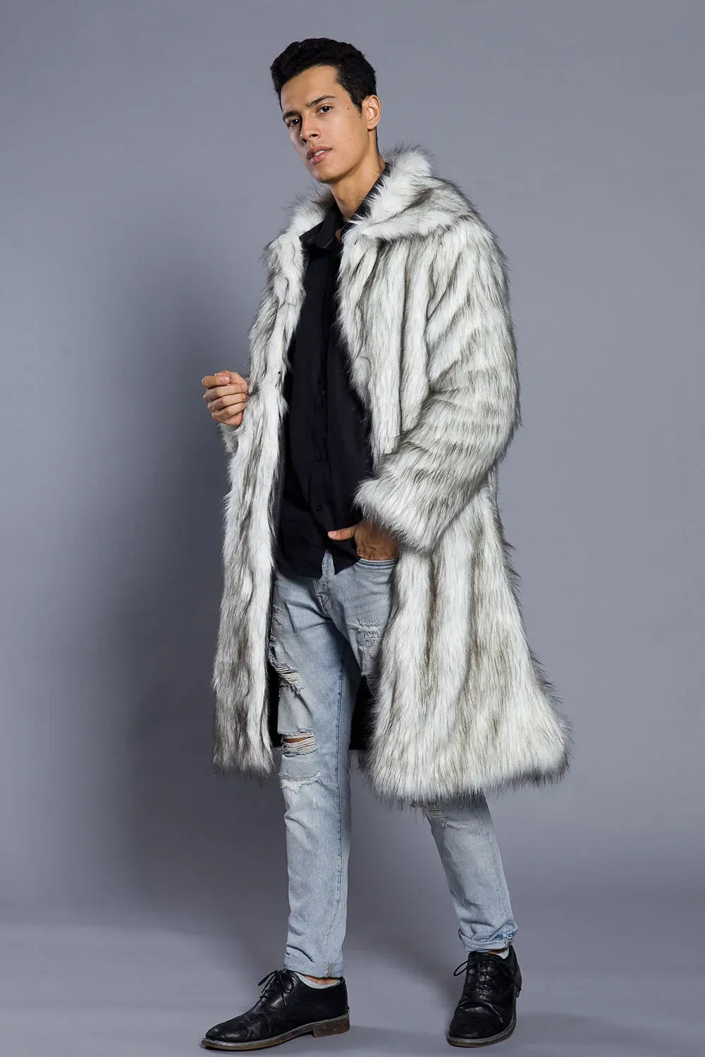 Men Faux Fox Fur Long Jacket Coat Winter Thick Fluffy Long Sleeve Warm Shaggy Luxury Faux Fur Long Jacket Bontjas Jackets Mens