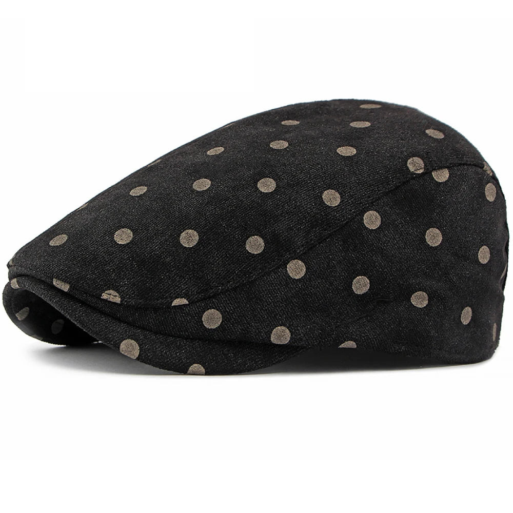 HT5153 Berets for Men Women Retro Artist Painter Beret Hat Male Female Dots Adjustable Ivy Flat Cap Autumn Faux Suede Beret Cap