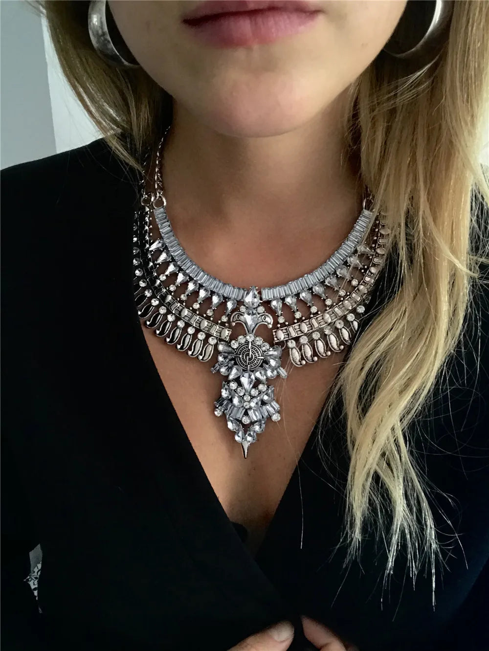 Indian Fashion Silver Plated Vintage Statement Large Necklace Women Boho Ethnic Maxi Big Collar Chunky Choker Necklace Jewelry