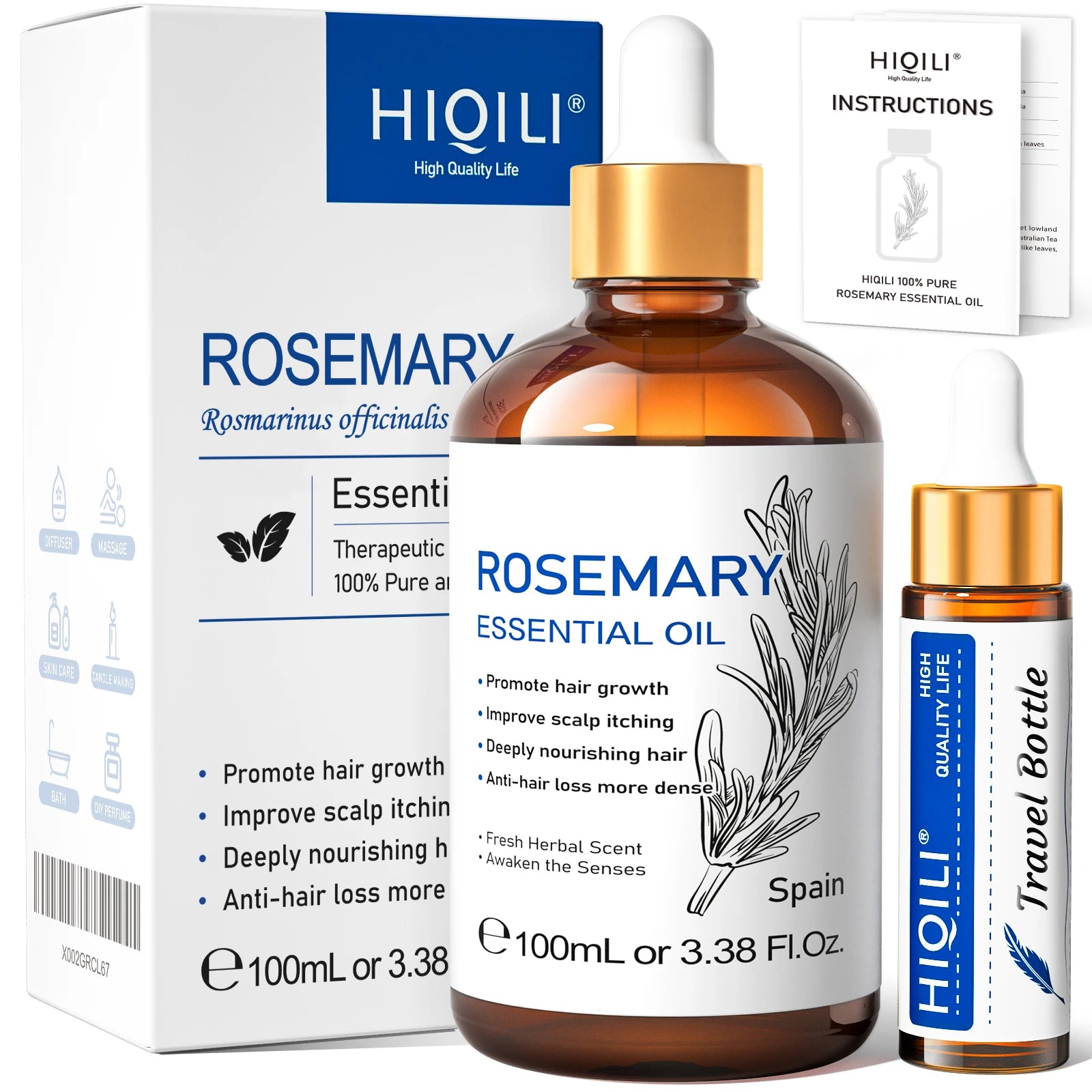 HIQILI 100ML Pure Sandalwood Essential Oil Lavender Jasmine Eucalyptus Peppermint Ylang Ylang Frankincense (Choose Scent)
