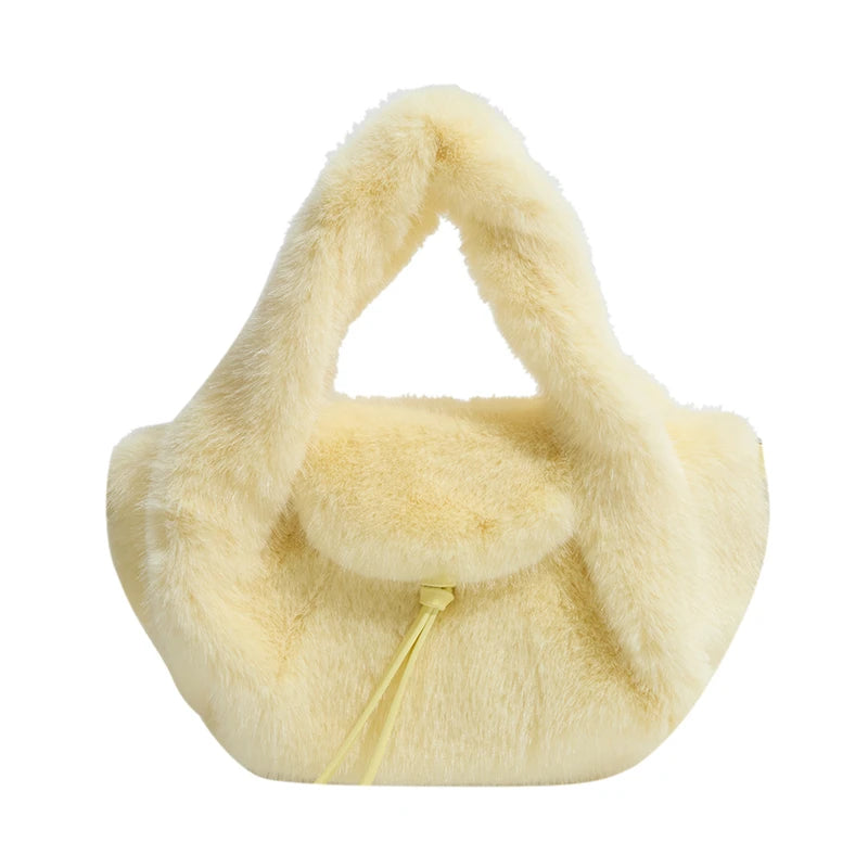 Cute Tan Faux Fur Top Handle Bag 2-in-1 Crossbody Bag Winter Warm Casual Handbag Ideal for Dating Shopping Outings for Women