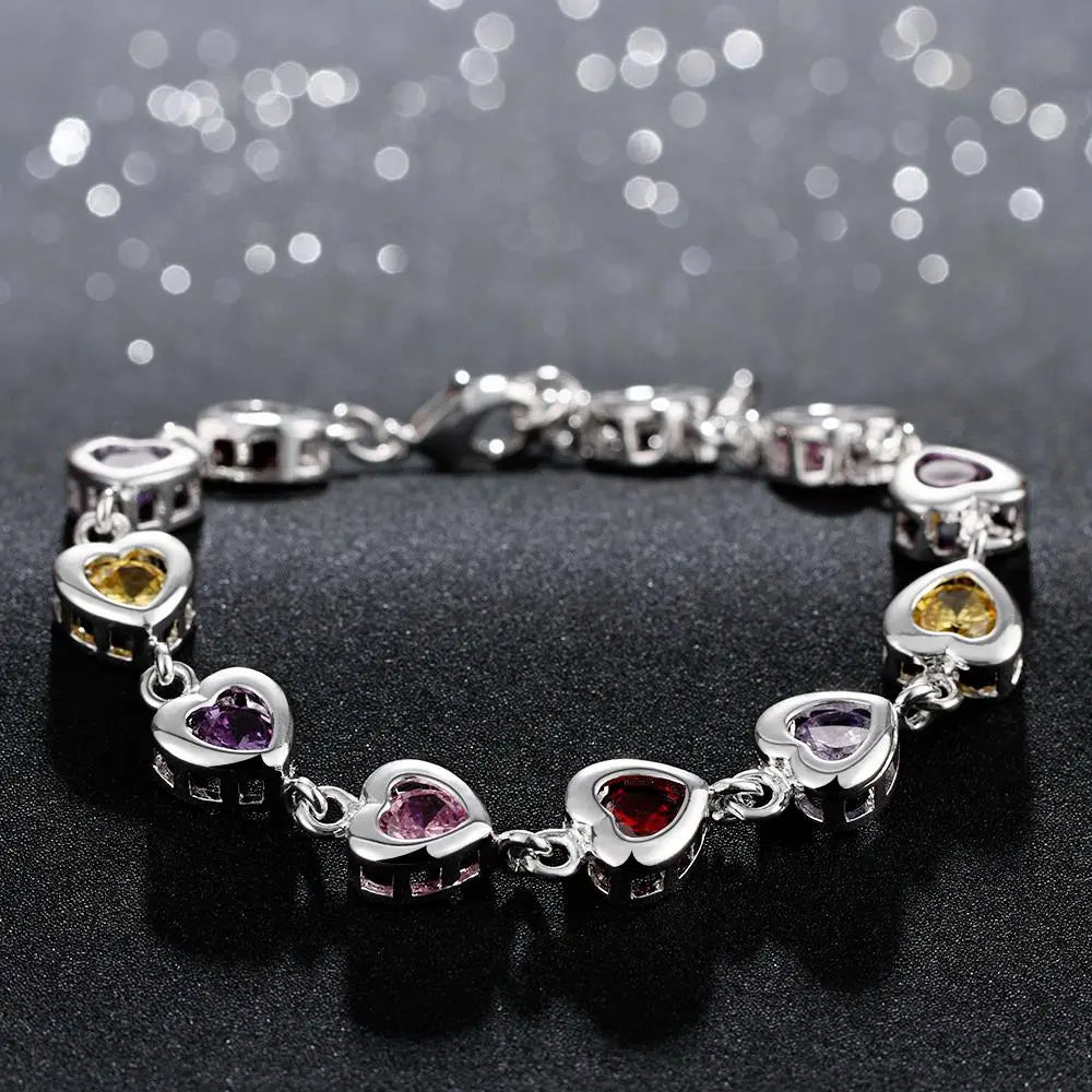 Elegant Charm Heart Bracelets Chain Beautiful Crystal Stone Drop Jewelry Silver Color Fashion For Women Wedding Lady...