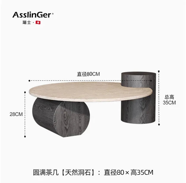 Stone Italian Side Table Nordic Natural Travertine Unique Wood Coffee Table Round Stone Designer Stolik Kawowy Home...