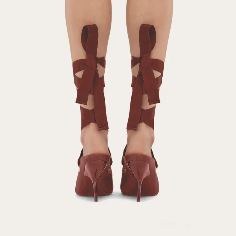 2025 Summer Women's Stiletto Ballet Sandals with Pointed Ankle Ribbons, Fashion Party Dance Shoes, Women's Large Fashion Sandals - Kimlud