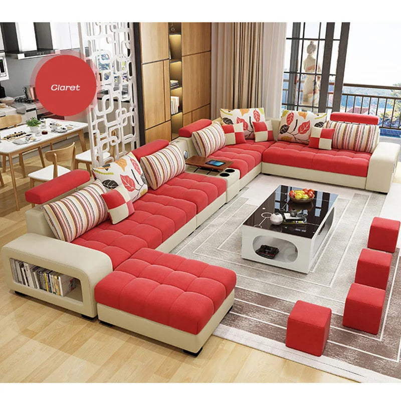 Light Luxury L-Shaped Sofa Set Living Room Furniture High Quality Big Sofa Set Modern Design Wooden Multifunctional Sofa...