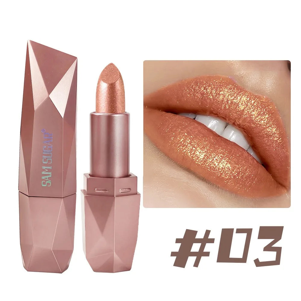Dark Purple Diamond Metallic Glitter Lipstick Waterproof Long-Lasting Pearlescent Highly Pigmented Lip Tint Sparkling...