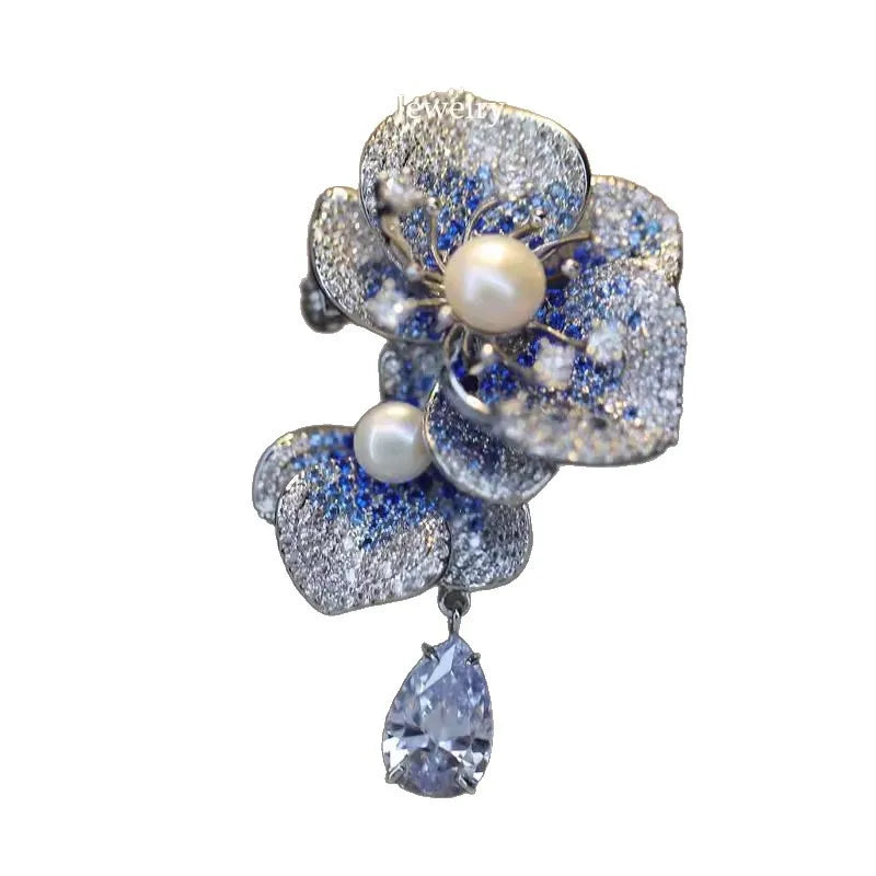 Light Luxury Elegant Zircon Pearl Flower Phalaenopsis Brooch For Women Fashion Sweet Crystal Jewelry Geometry Jewelry...