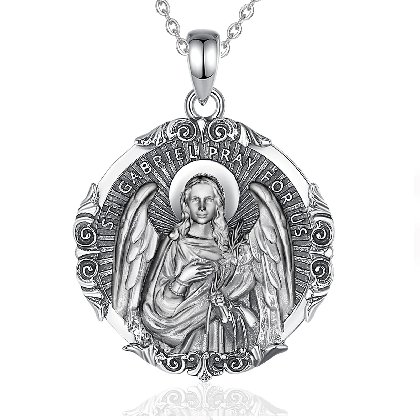 Eudora 925 Sterling Silver Saint Gabriel Archangel Necklace Vintage Amulet Pendant for Men Women Religious Believers Jewelry