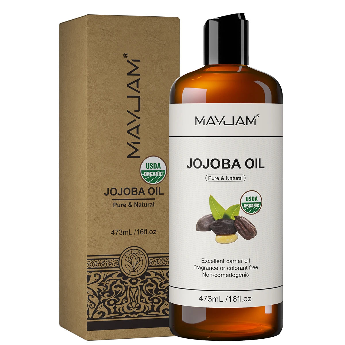 MAYJAM USDA Organic Jojoba Oil Moisturizing for Face, Hair, Skin & Nails Pure Natural Cold Pressed Grapeseed Sunflower Seed Oil