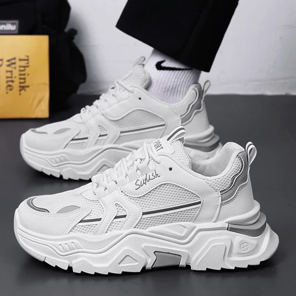 New Fashion Mens Thick Sole Platform Sneakers Breathable Mesh Lightweight Low Top Dad Shoes Casual Sports Walking Shoes - Kimlud
