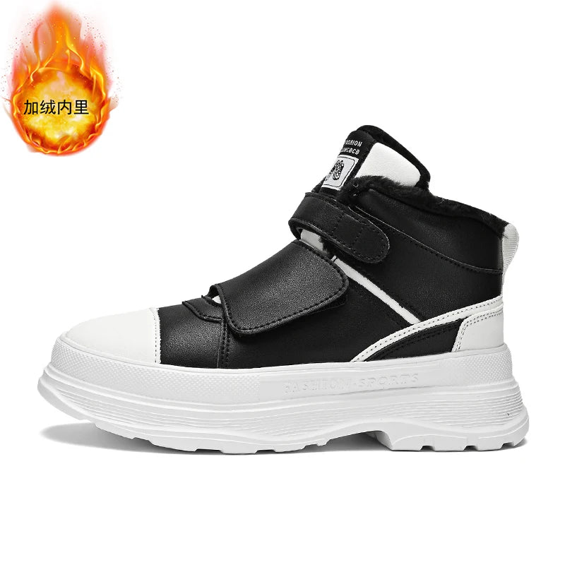 Autumn Men Casual Sneakers Leather Chunky Platform High-top Shoes Ankle Boots Magic Tape Sneakers Male Breathable Sport...