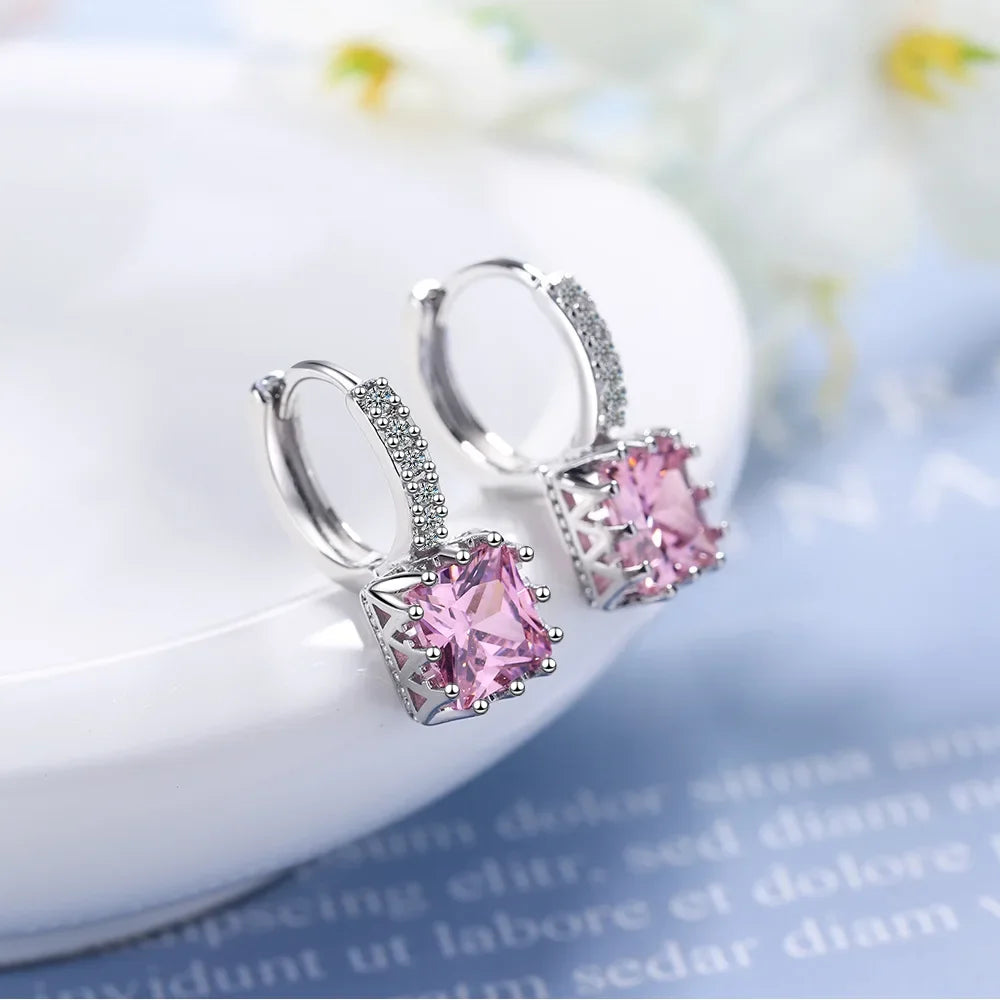 Silver Color Square Zircon Earrings for Women Girl Simple Korean Fashion 925 Silver Needle Ear Buckles Earring Trendy Jewelry