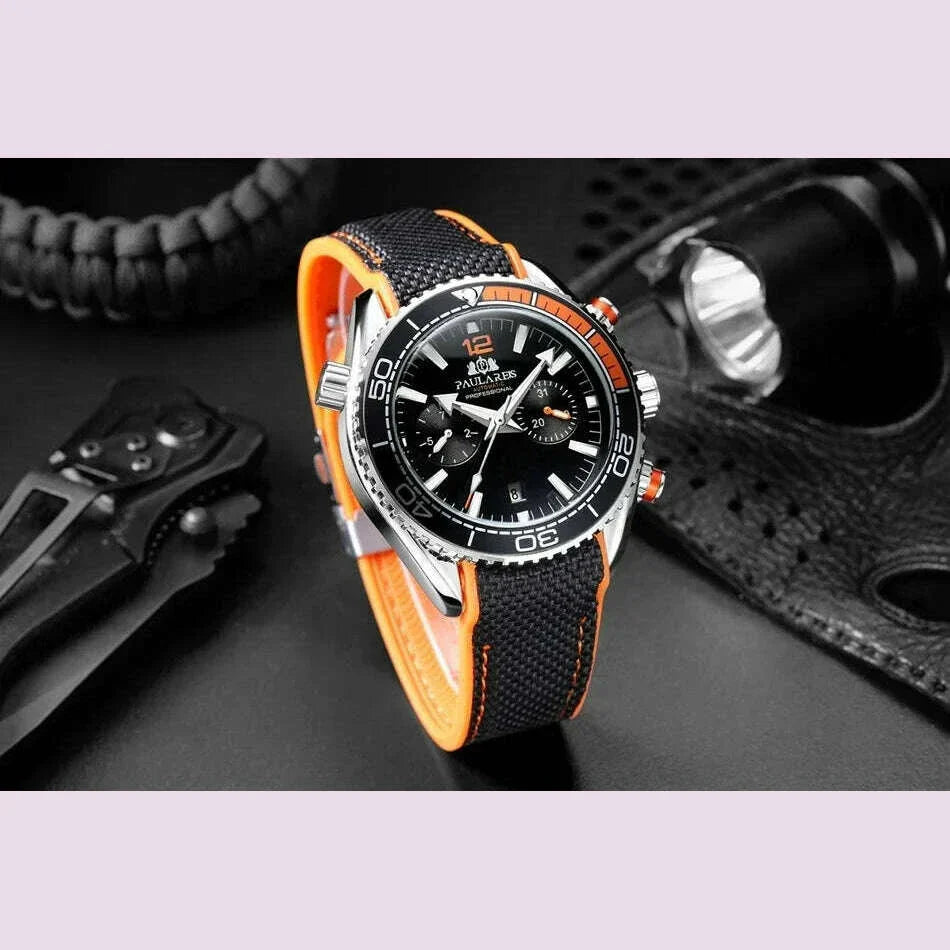 Automatic Watch for Men Mechanical Canvas Rubber Strap Orange Blue Red Multifunction Date Month Reloj Hombre Baratos