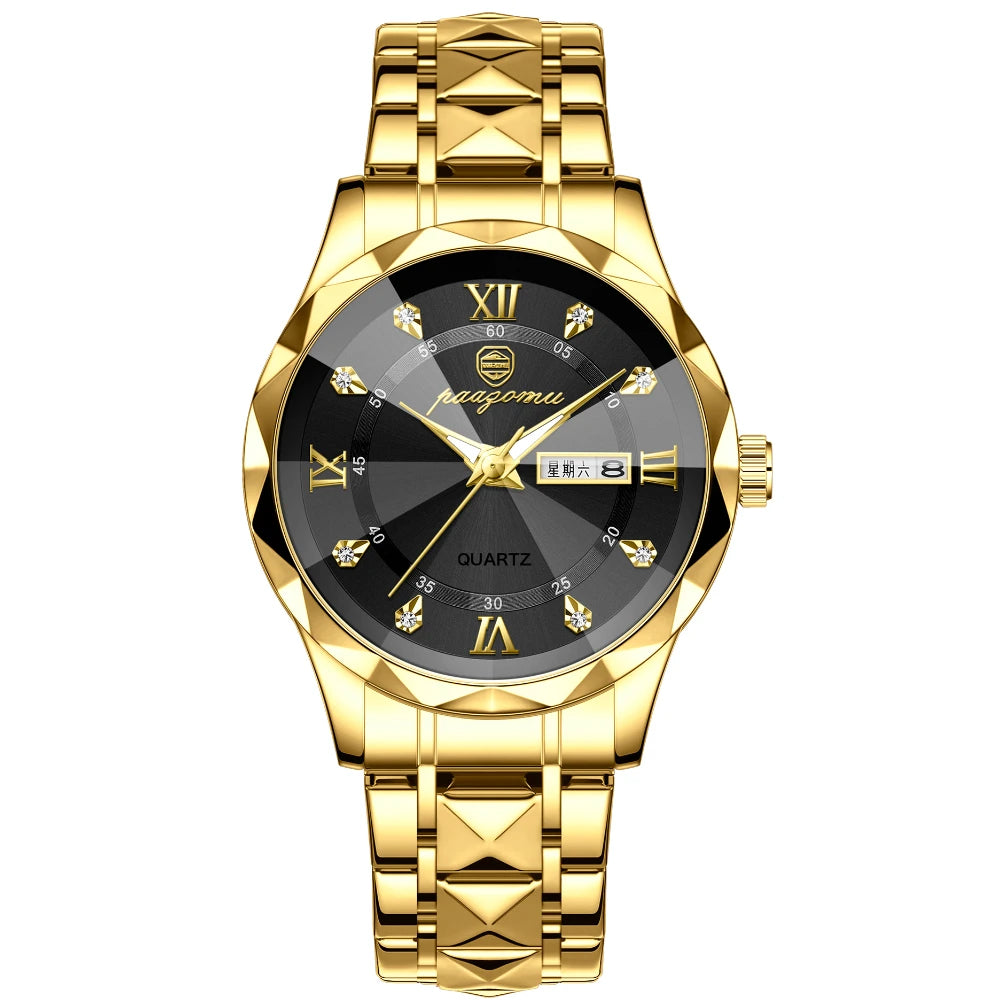 POEDAGAR Luxury Man Watch 5ATM Waterproof Luminous Date Week Quartz Men's Watches Stainless Steel Fashion Sport Men Wristwatch