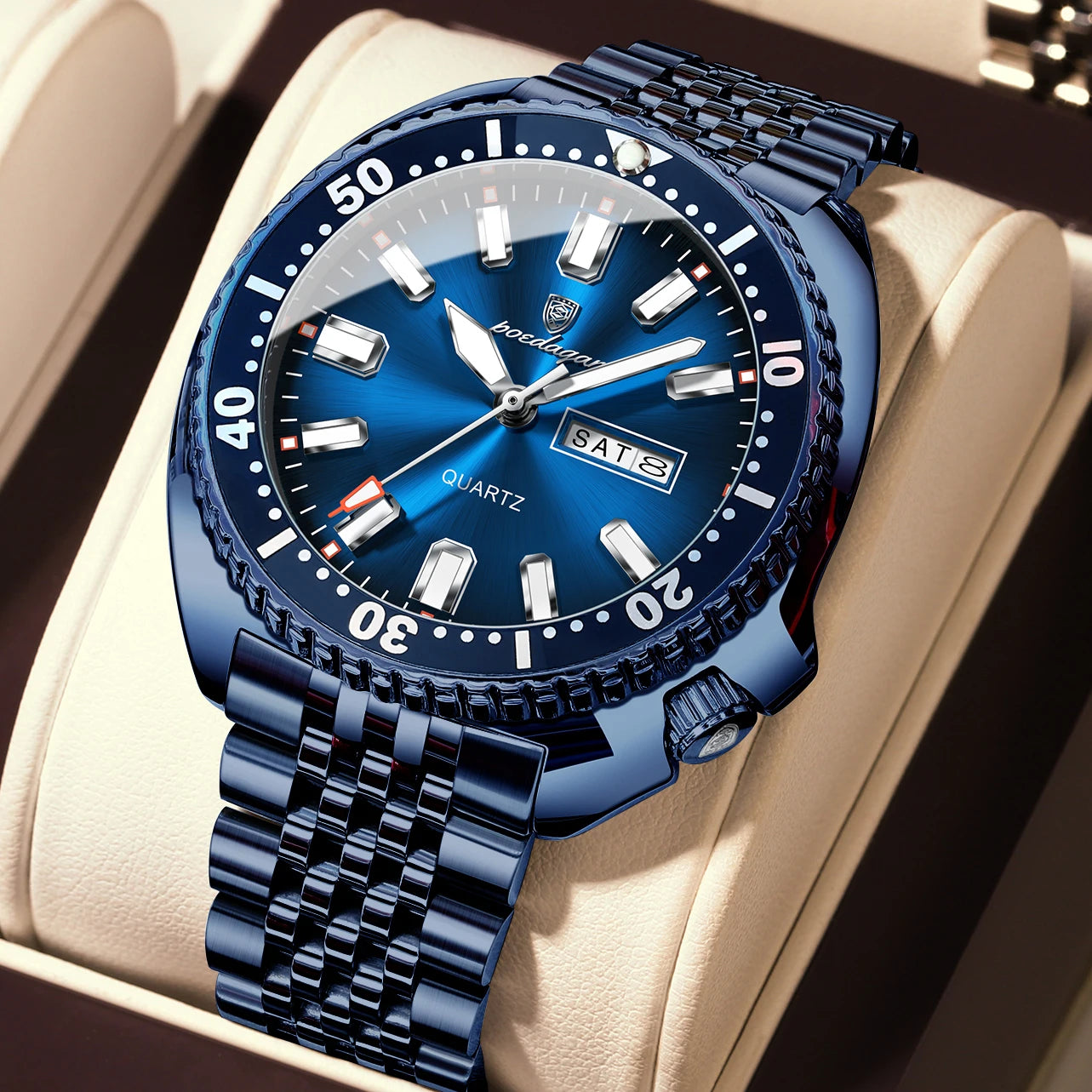 POEDAGAR Luxury Business Men Watch Date Week Waterproof Luminous Man Wristwatch Sport Stainless Steel Quartz Men's Watches Reloj