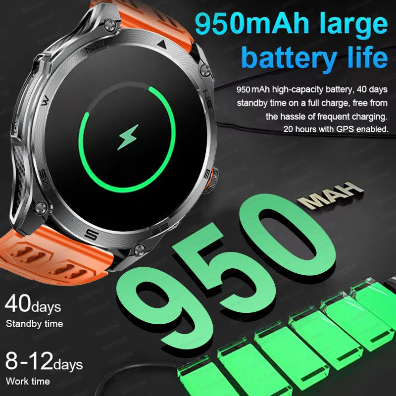 2025New GPS Sports Smart Watch AMOLED Flashlight 950Mah Battery IP68 Waterproof Fitness Trackr BT Call Smartwatch For Men Women