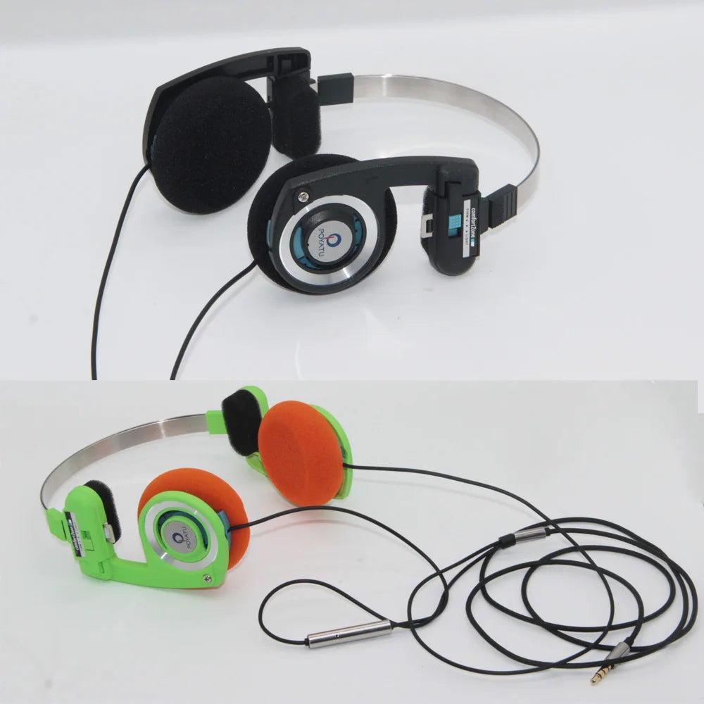 Poyatu Retro Headphone With Microphone Stereo Classic Open Hifi On-ear HD Earphones Foldable Portable Lightweight Headset