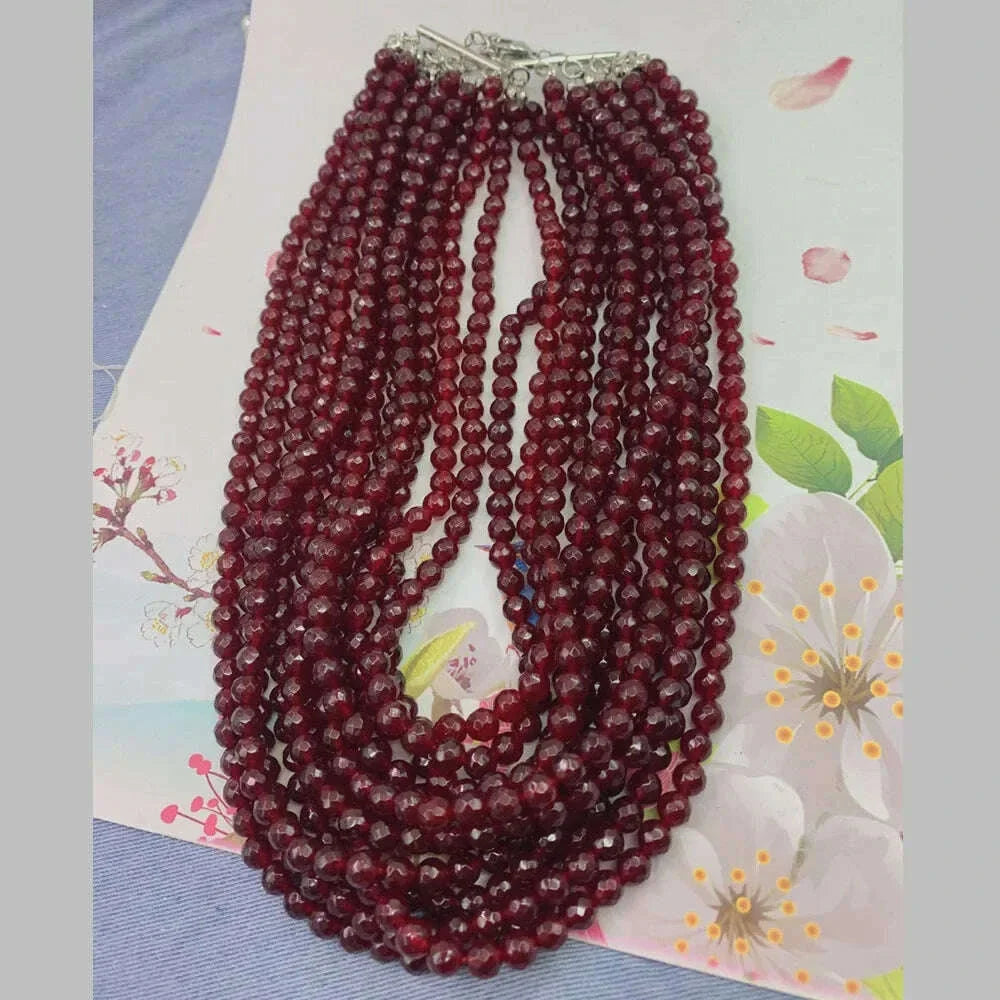 Fashion Luxurious Natural Stone Necklace for Women 6mm Faceted Ruby Multi-lay Jade Clavicle Chain Temperament Elegant Jewelry