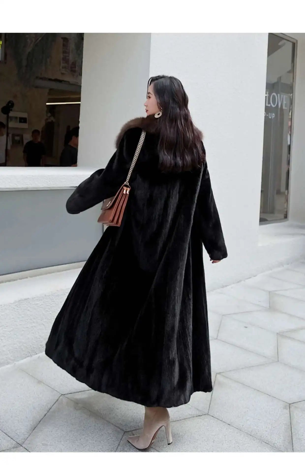 DEAT Fashion Women's Imitation Mink Fur Coat Fur Collar Loose Long Sleeves Thick Warm Overcoat Winter 2024 New tide 7AB6171