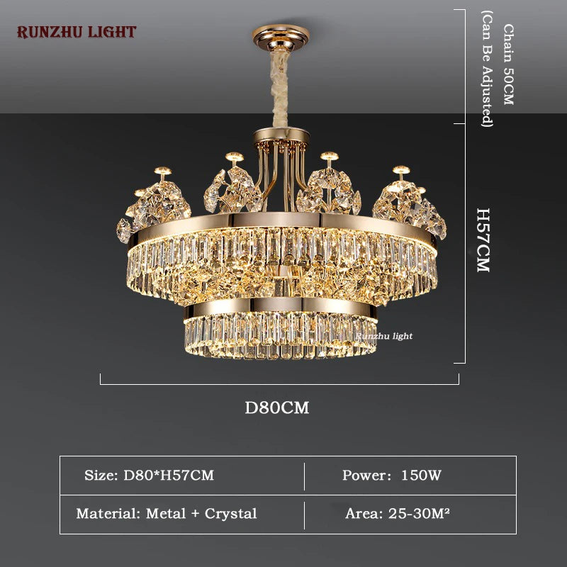 American Light Luxury Crystal Pendant Lamp Postmodern Living Room Lamp Villa Hotel Master Bedroom Lamp Dining Room Lamp