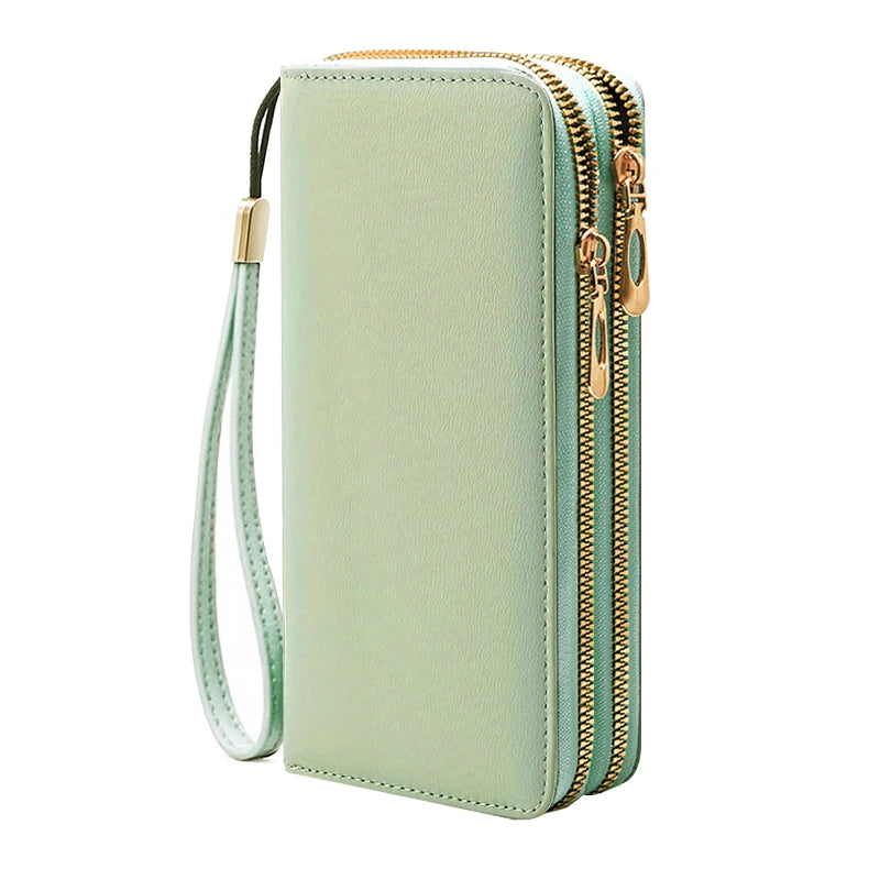 Fashionable RFID anti-theft new women's long wallet with dual zippers, multifunctional credit card bag, coin and change...