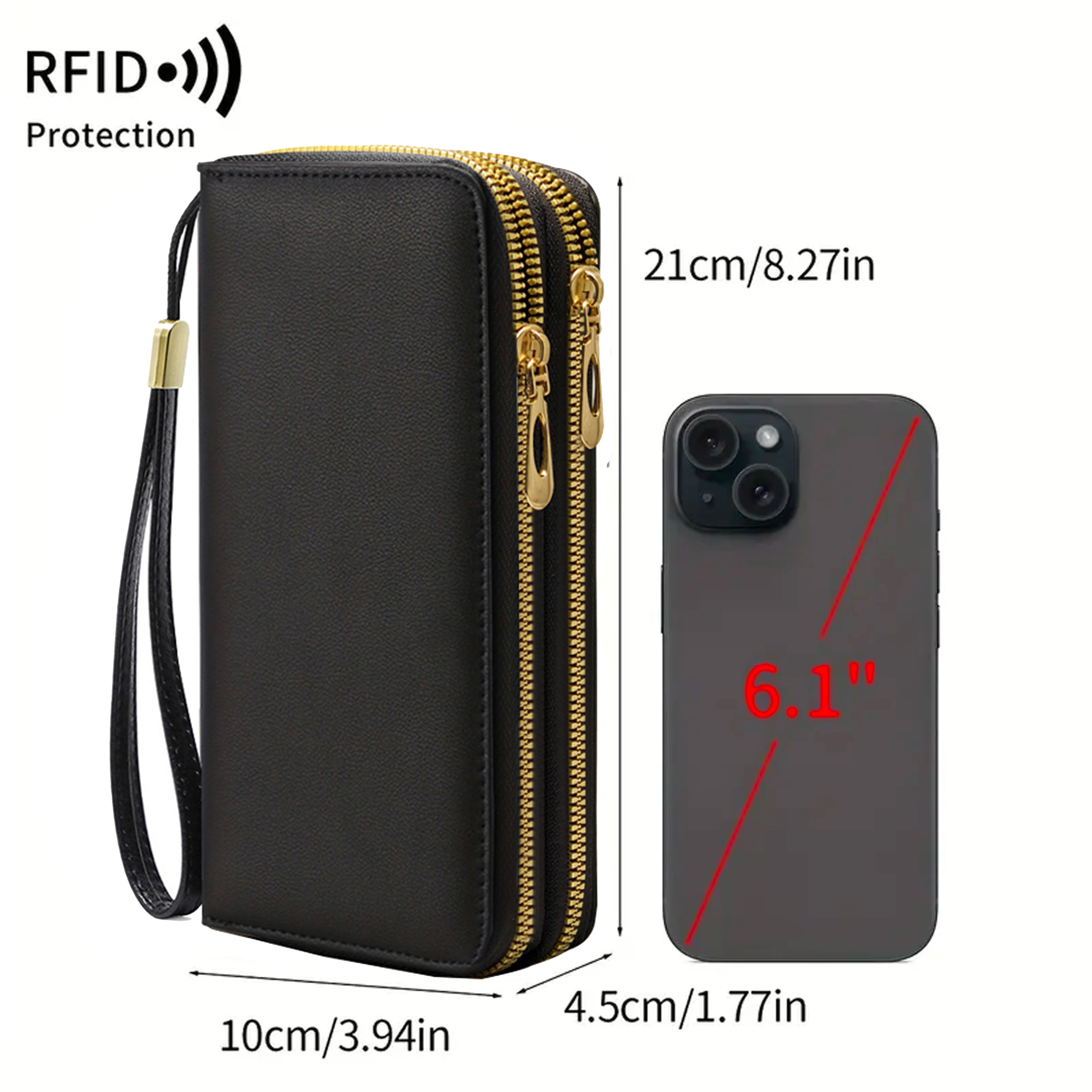 Fashionable RFID anti-theft new women's long wallet with dual zippers, multifunctional credit card bag, coin and change...