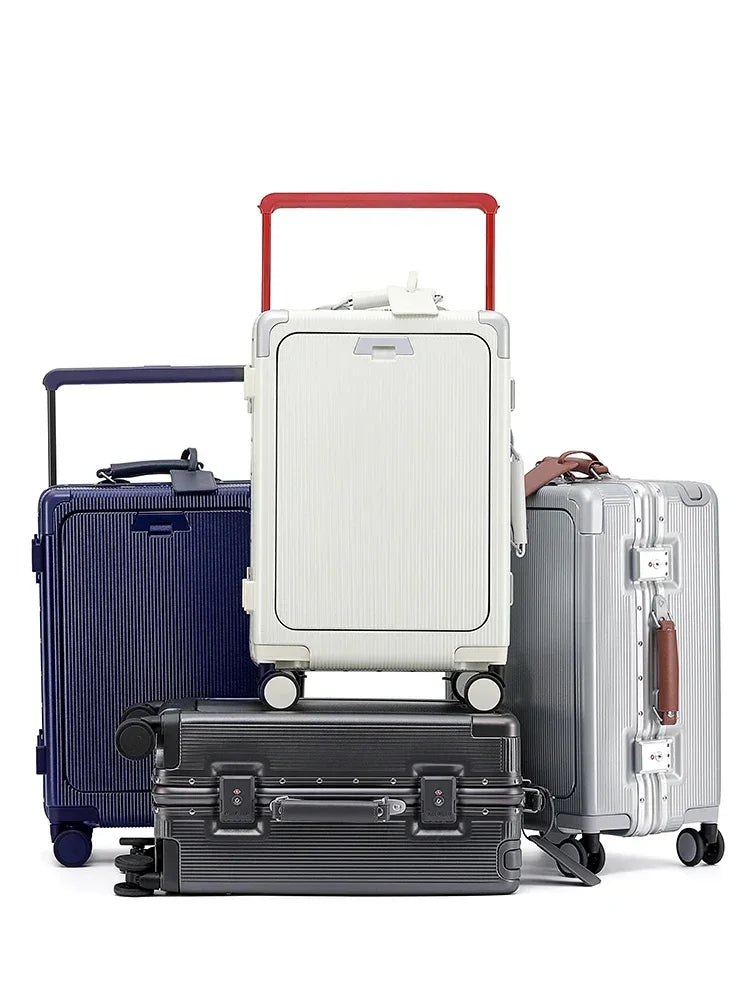 Premium PC Wide Trolley Luggage Front Opening Multi-Functional Women's 20-Inch Boarding Box and Men's 24-Inch Suitcase...