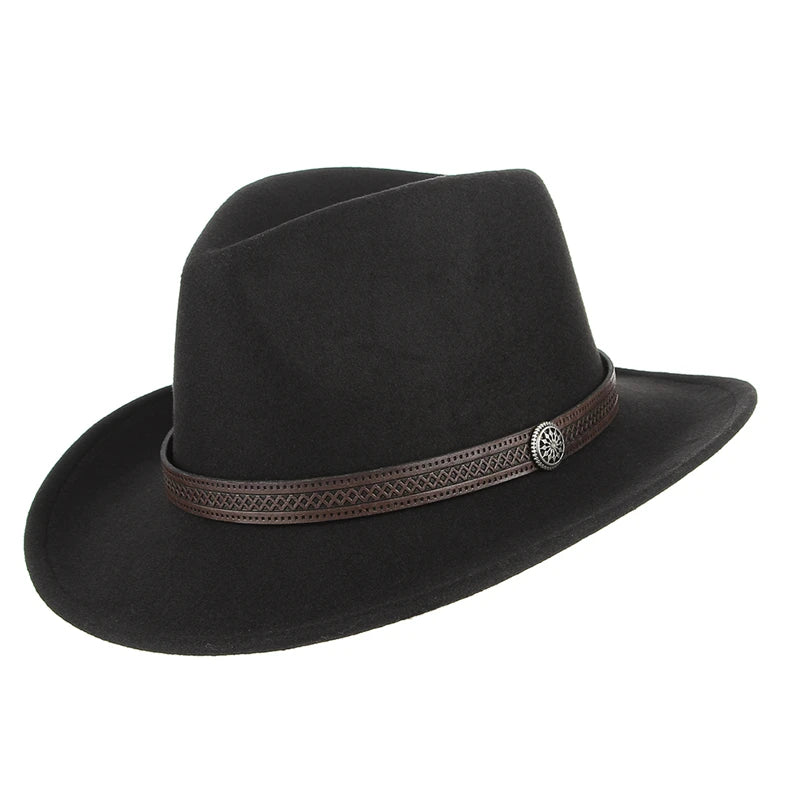 Autumn Winter Western Cowboy Hat for Men Women Wide Brim Fedora Jazz Hats Cowgirl Hat with Belt | Kimlud Outdoor Mid...