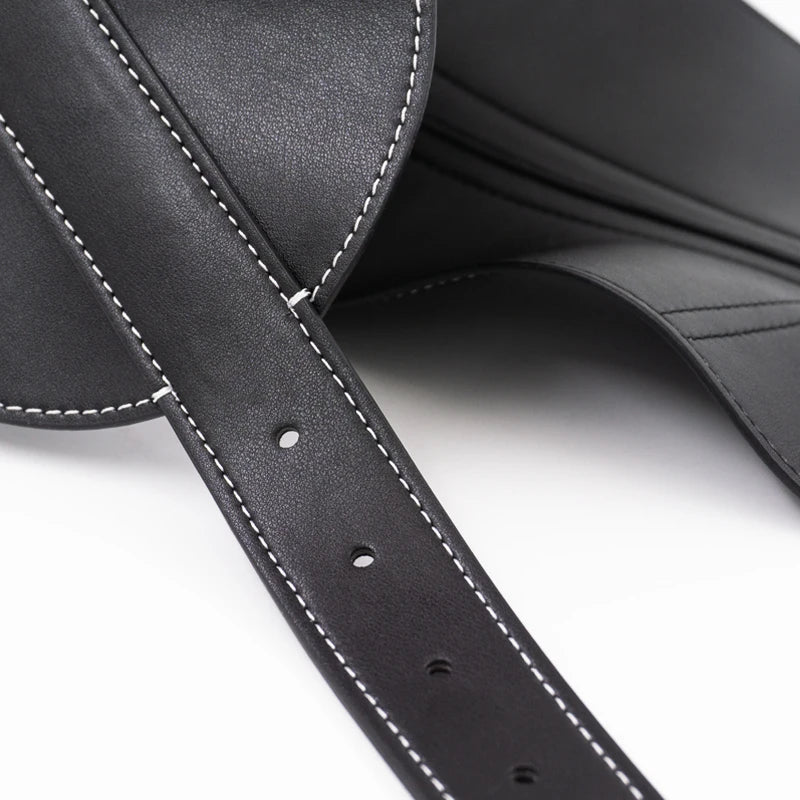 Top-stitched waist seal leather women's wide waistband black pin buckle fashion soft leather dress decorative belt |...