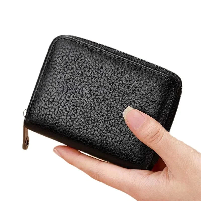 Multi Slot Card Holder Vintage Small Wallet Women Men Business Bank Credit Card Bag Male Coin Pouch Solid Leather Zipper...