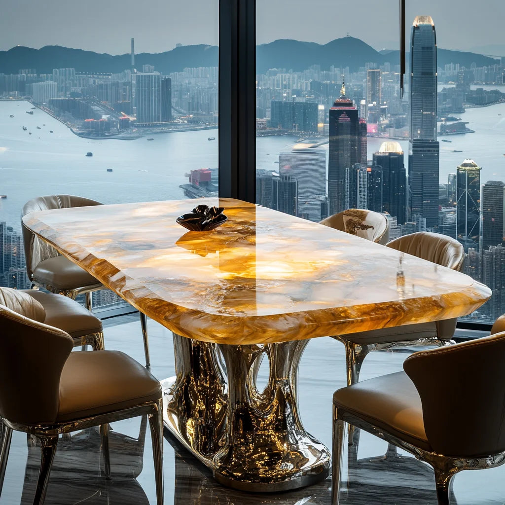 Premium natural marble square jade luxury stone dining table villa Italian light luxury style simple design home